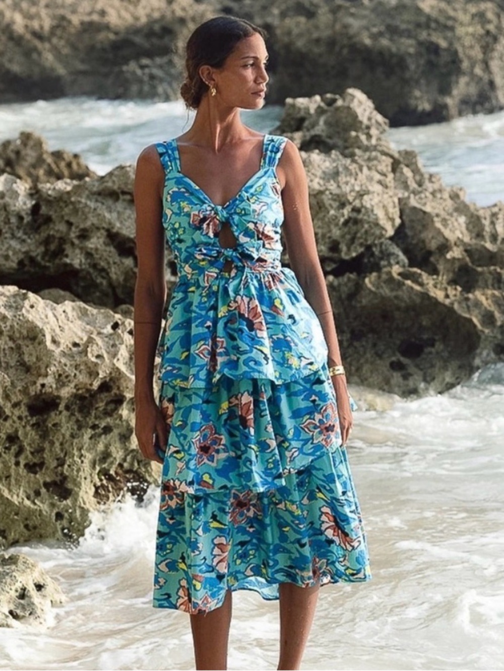 Cleobella Blue Floral Tiered Midi Dress